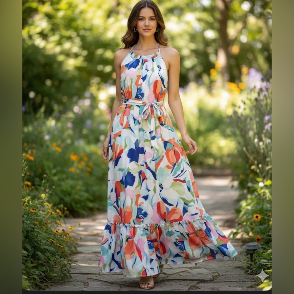 Nicole Mille Floral Sleeveless Maxi Dress size small NWT